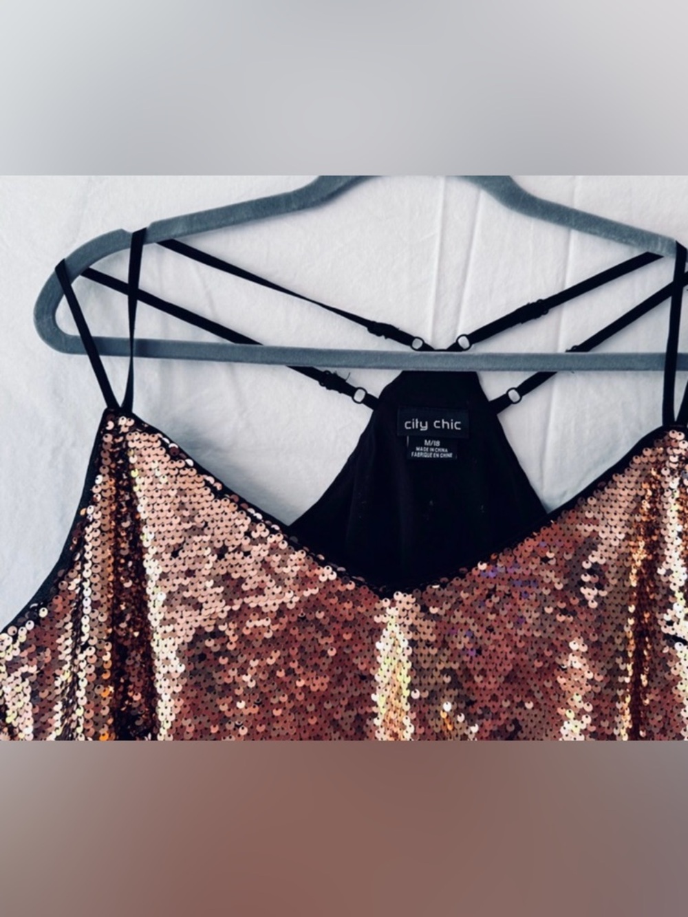 CITY CHIC Rose Gold Sequin Fancy Cami -Plus Size 18 - Picture 3 of 6